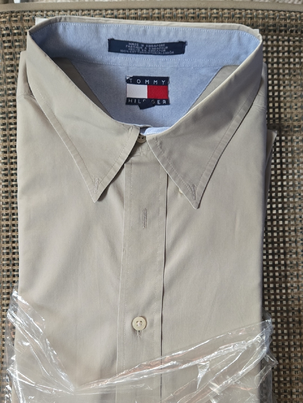Tommy Hilfiger Men’s Light Beige Button-Down Dress Shirt